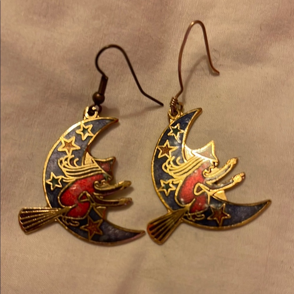 Gold and Red Witch Moon Earrings